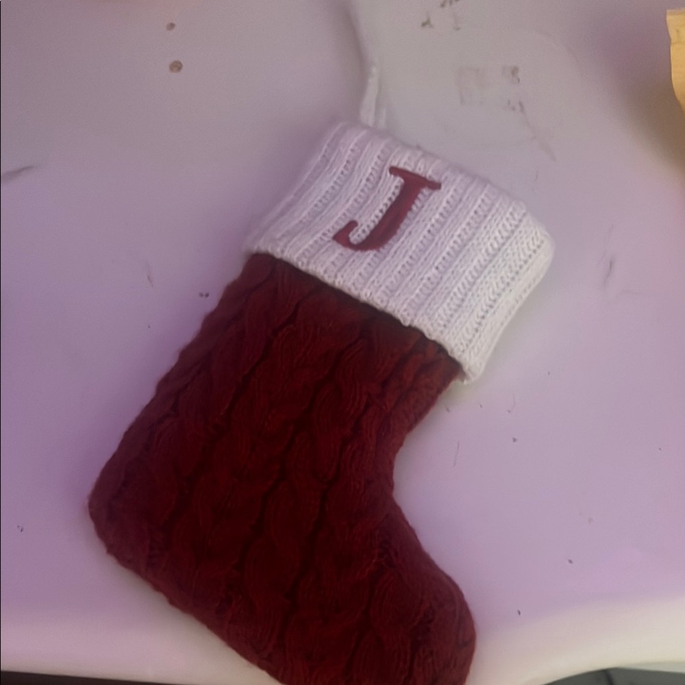 small Red and White Knit Christmas Stocking